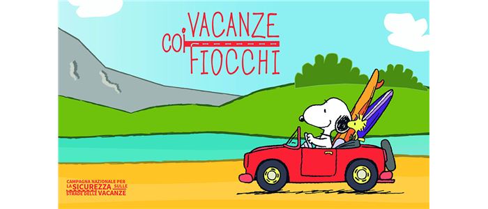 rappresentazione Snoopy in macchina verso vacanza